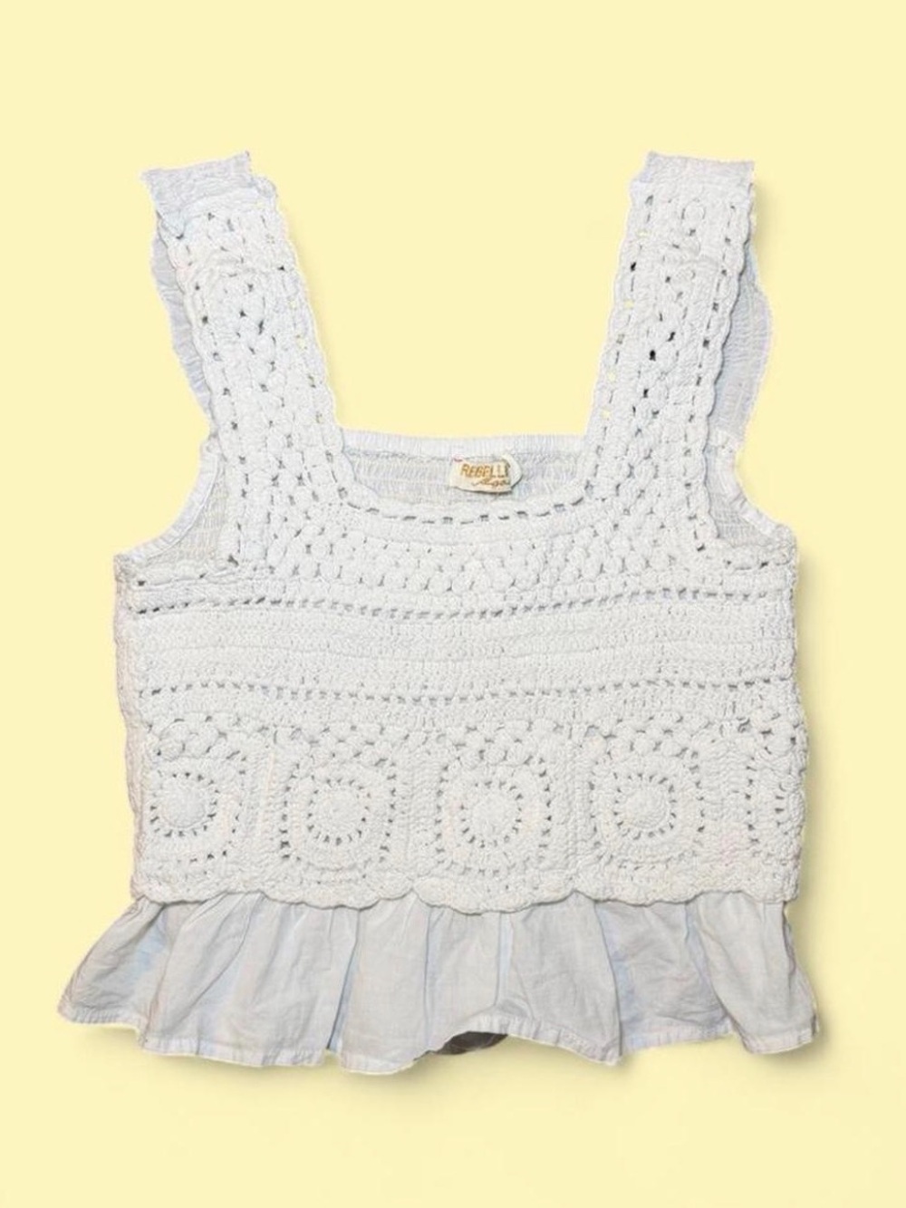 Boho White Crochet‎ Cotton Crop Top Tank XS/S